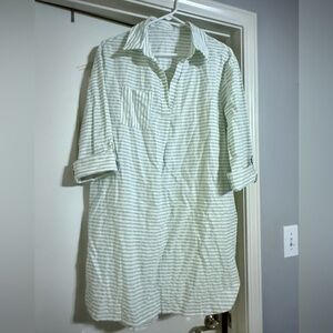 Super Cute Striped Green and White Shirt Bathing Suit Cover Up w Pockets Large